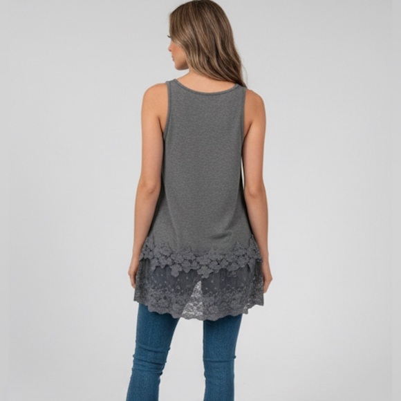 Contrast Lace Tank Top Grey - Picture 3 of 8
